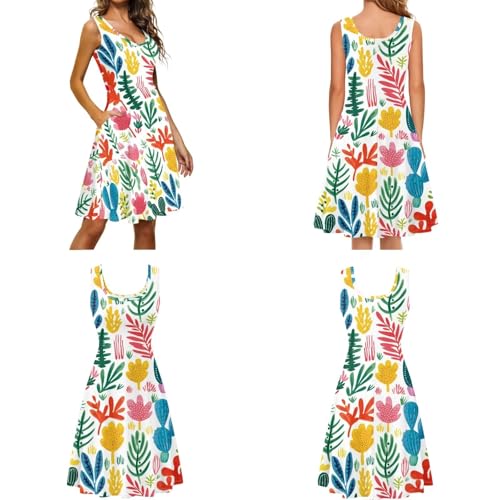 Image of Dreaweet Summer Dresses for Women A-Line Sleeveless Flowy Sun Dresses,Men's Casual Button-Down Shirts,Couple Matching Outfits