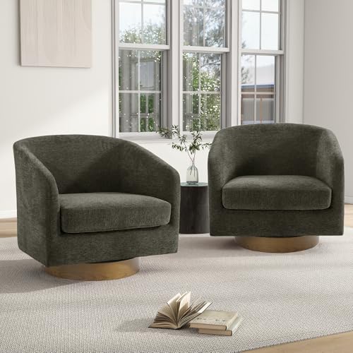 Sillón giratorio redondo chenille tan moderno miniatura 6