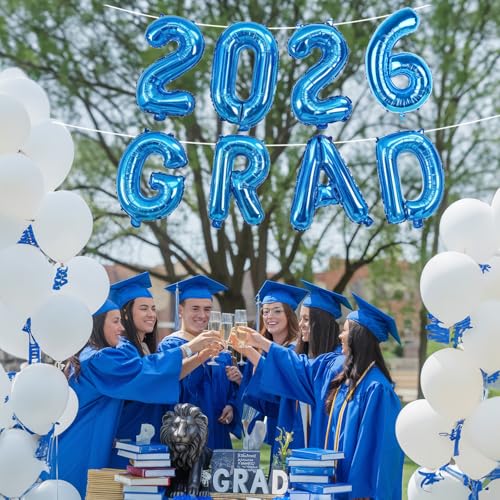 Image of Blue 2026 GRAD Congrats Balloons, 16 Inch Matte Blue Grad Foil Balloons Banner Sign for Graduation Decorations 2026, College High School Class of 2026 Graduate Congratulations Party Decor Supplies