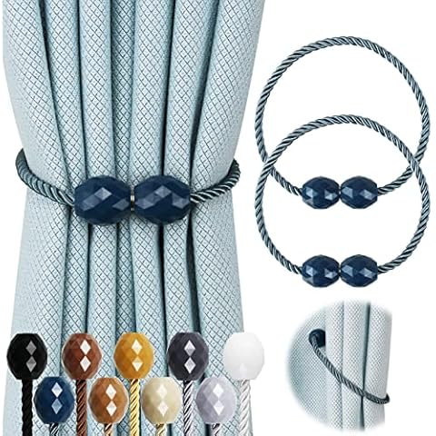 Hangtty 2 Pack Strong Magnetic Curtain Tiebacks Rope Decorative Curtain Tie Backs Magnetic Curtain Holders for Drapes Window Treatment Holdbacks, Blue Cover