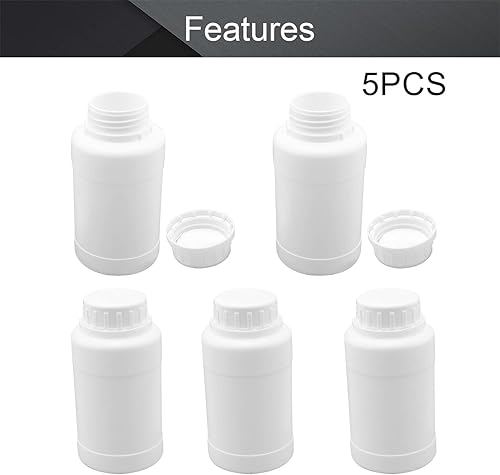 Miniatura 3 de Othmro 5 botellas de plástico de 8.45 onzas líquidas, botella cilíndrica de reactivo químico de laboratorio, botella de polietileno de reactivo de