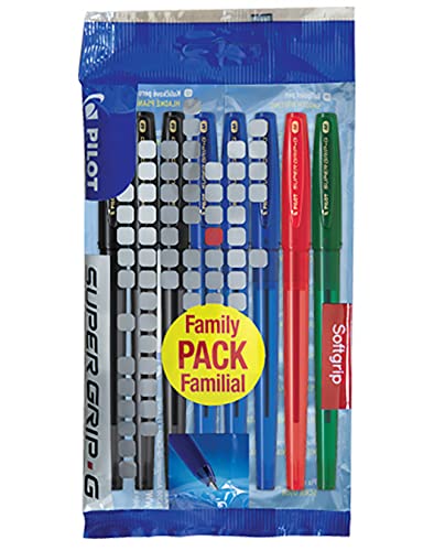 Pilot Supergrip G - Juego de 8 bolígrafos (punta media), color negro y azul y rojo