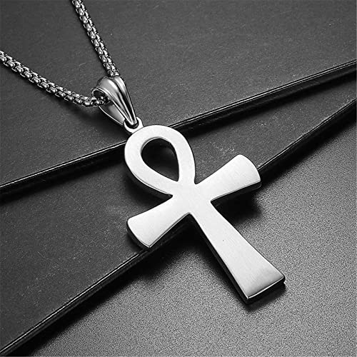 JewelryWe Biżuteria ze stali szlachetnej egipski znak Anch o. Ankh wisiorek z krzyżykiem z łańcuszkiem 50 cm, łańcuszek na szyję dla mężczyzn i kobiet, kolor srebrny, złoty, 56 cm, Stal nierdzewna