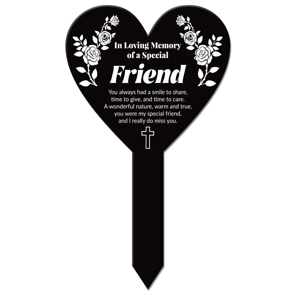 GLOBLELAND Heart Shaped Flower Branches Friend Garden Stake Memorial Remembrance Plaque Stake for Cemetery, Acrylic, 258x158mm/10x6.2inch โ image 1
