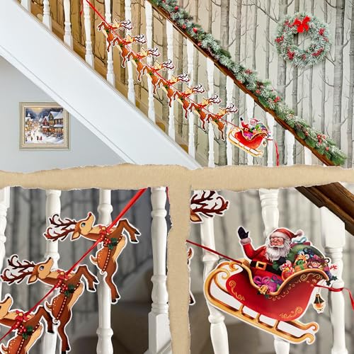 Itsy Bitsy Party Co Premium wiederverwendbare Weihnachtswimpelkette – Weihnachtsdekoration mit Weihnachtsmann und Rentier, Weihnachtsbanner, Weihnachtsgirlande, hängende Weihnachtsdekoration für den I