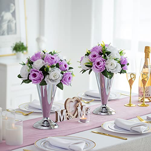 Silver Vase Centerpiece Table Decorations - 10 Pcs Metal Tabletop Flower Stand, Wedding Decorations For Reception, 9.8In Trumpet Tall Flower Vase For Birthday, Weddings, Anniversary, Home Decor #TOP1