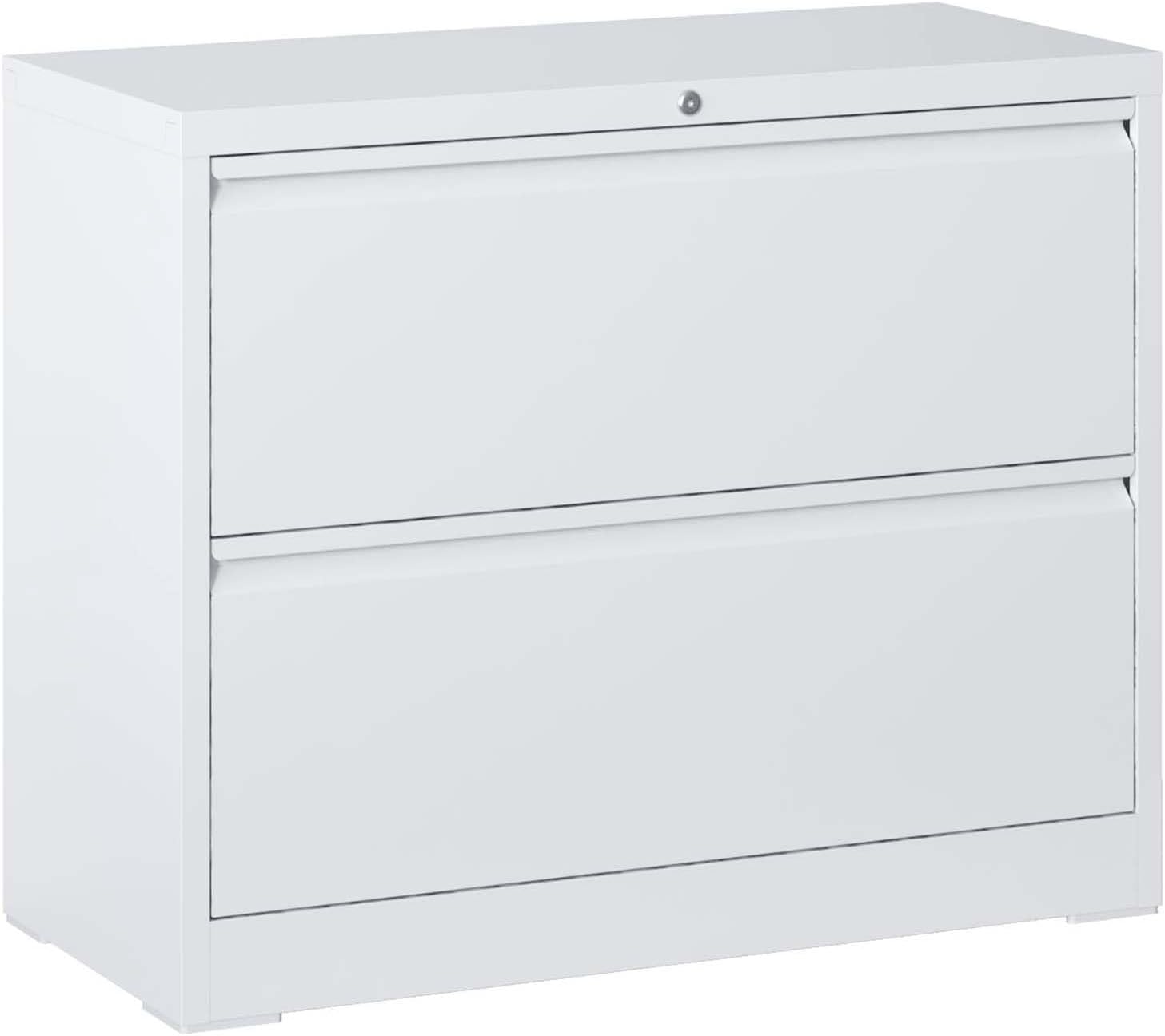 2 Drawer Vertical File Cabinet with Lock, Metal Lateral Filing Cabinet with Hanging Letter/Legal/A4 Folders, Locking Steel Cabinet for Home, Office, Assembly Required - White