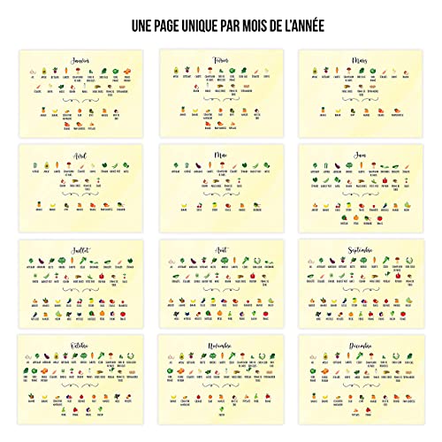 ARTMAP DESING Fruits et Légumes de saison | Calendrier perpétuel à suivre au fil des mois | Livre de cuisine chaque année | Format 21 x 15 cm (A5) | Idée cadeau – vue 3
