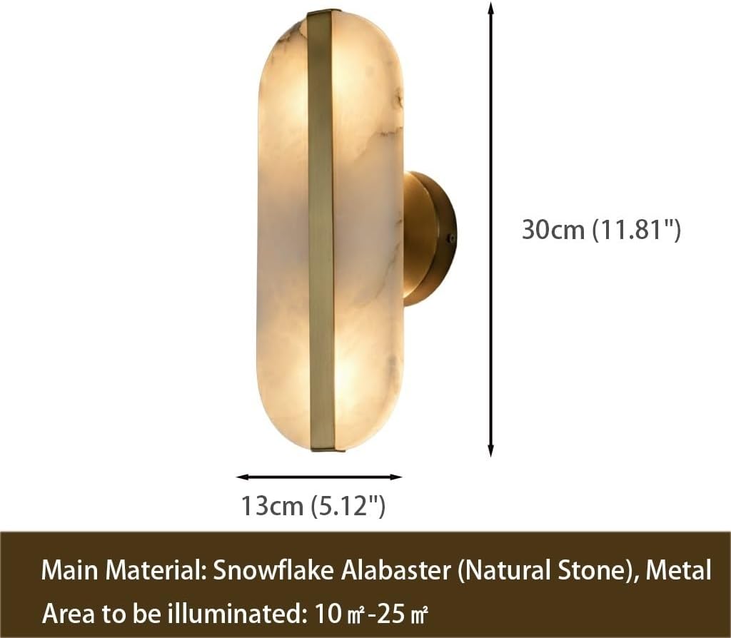 Wall Sconce, Oval Alabaster LED Wall Light, Natural Stone Gold Wall Lamp for Living Room, Bedroom, Hallway, Bedside, Entryway, Villa, Corridor, Foyer, Lobby, Home Parlor