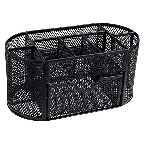 Mesh Schreibtisch Organizer mit 9 Fächern Mesh Desk Office Organizer Stiftehaltern Schublade Metall für Büro Haftnotizen Schere Bleistift (Schwarz ) Cover