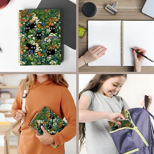 Image of Cute Spiral Notebook 8.5 x 11 Graph Paper Journal A4, Black Cat | 70 page, Note Book with Pocket, Large, Big, Hard Cover, Aesthetic, Pretty Design, for Women, Girls, Kawaii