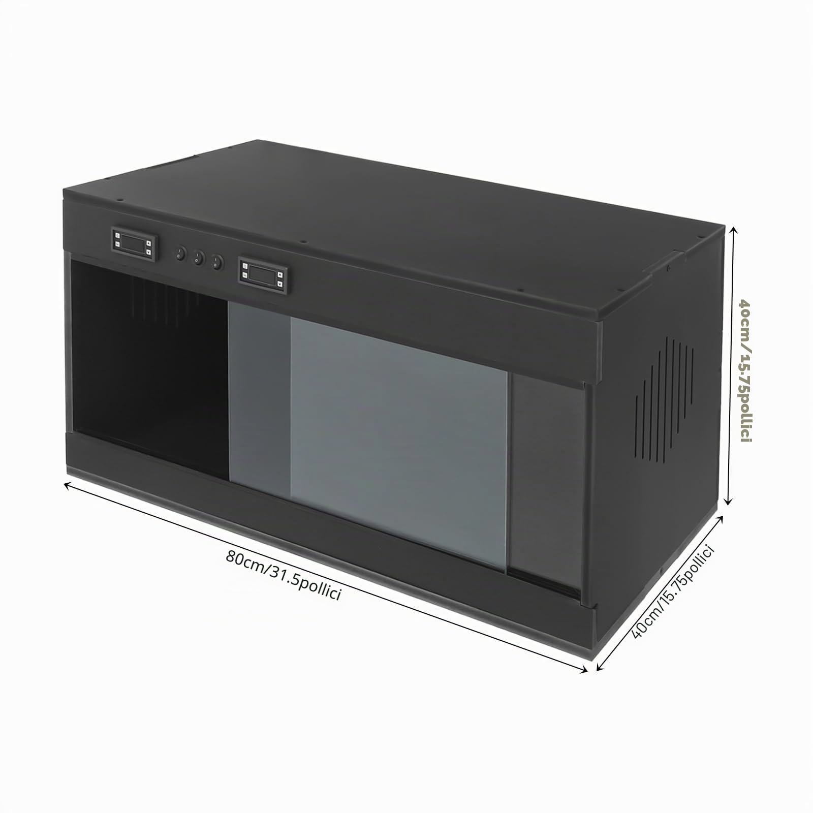 Terrario rettile, 80 x 40 x 40 cm, con finestra scorrevole, termometro fino a 40 ℃ e ventilazione laterale, scatola di alimentazione per tartarughe, camaleonte, lumache, ragni, iguana, geco (nero)