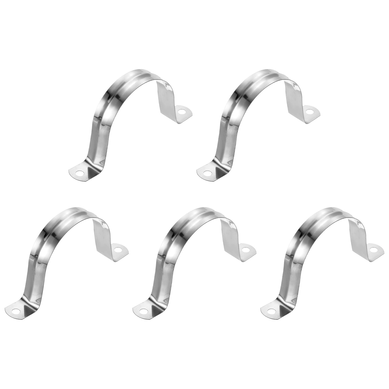 sourcing map 5Pcs Rigid Pipe Straps, 63mm(2.48") 201 Stainless Steel 2 Hole U-Shaped Bracket Tube Hanger Pipe Clamps for Fixing Pipe Cable