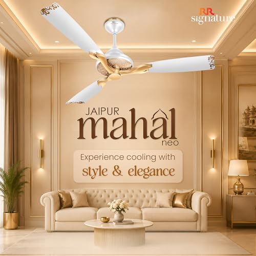 Image of RR Signature Jaipur Mahal NEO 1240 MM | Royal Design Ceiling Fan for Home and Office | High Speed 320 RPM | Agaria White, 3 Year Warranty & Free Installation