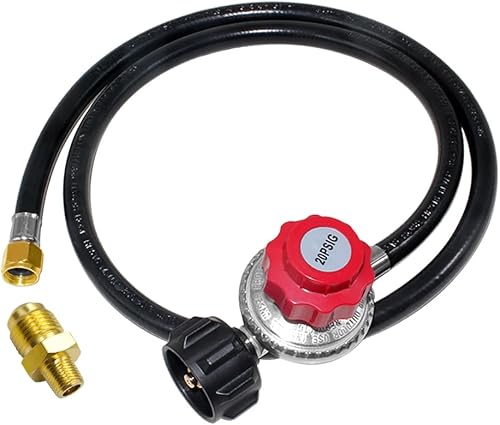 Hooshing Manguera reguladora ajustable de propano de 5 pies, manguera reguladora de parrilla de gas propano de 0-20 PSI con accesorio de tubería de