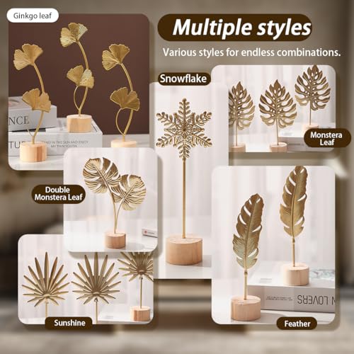 Gold Leaf Home Decor Set - Metal Leaves Statues, Modern Artistic Sculptures for Living Room, Office, Shelf & Home Decorative, Handmade 3D Botanical Accents (Monstera, Feather, Ginkgo, 3PCS) - Image 4