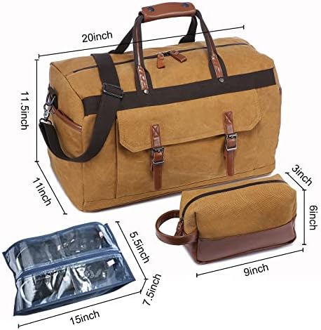 Sucipi Travel Duffle Bag with Shoes Bag and Toiletry Bag,60L Canvas Waterproof Overnight Weekender Bag for Men Women(Yellow) 3 Sucipi Travel Duffle Bag with Shoes Bag and Toiletry Bag,60L Canvas Waterproof Overnight Weekender Bag for Men Women(Yellow)
