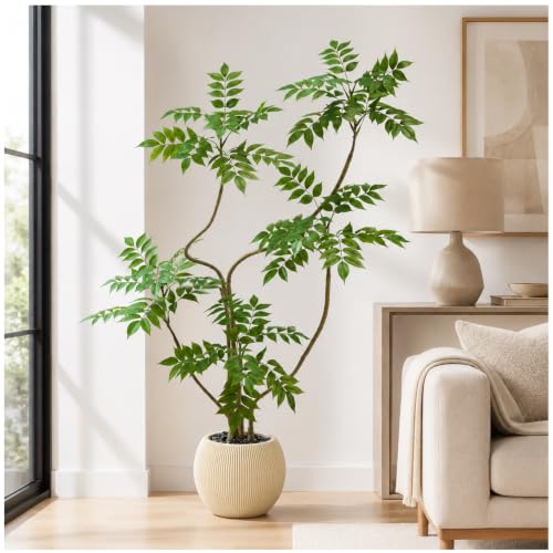 TNGGNT Artificial Sumac Tree: 5FT Faux Mahonia Fortunei Tree Fake Plants by TNGGNT - Used condition - US$104.49