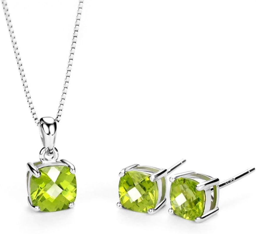 Mints S925 2ct Peridot Jewelry Set Sterling Silver Pendant Necklace & Stud Earrings August Birthstone Gemstone For Women - Image 4