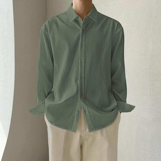 Image of GRECIILOOKS Men's Formal Button Down Shirt - Slim Fit Polycotton Shirt's for Men | Textured Full Sleeve| Business & Meeting Ready (Available in Plus Size)