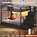 BTHFST Bunk Bed Twin Over Twin with Stairs, LED Lights Twin Bunk Bed with 2 Storage Drawers & 6 Fabric Drawers, Metal Twin Loft Beds with Guardrail & Stairs, Space Saving, Sturdy Frame for Teens