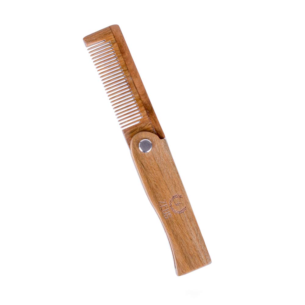 ZEUSOrganic Sandalwood Folding Beard Comb, Best Handmade Foldable Beard & Mustache Comb - F31