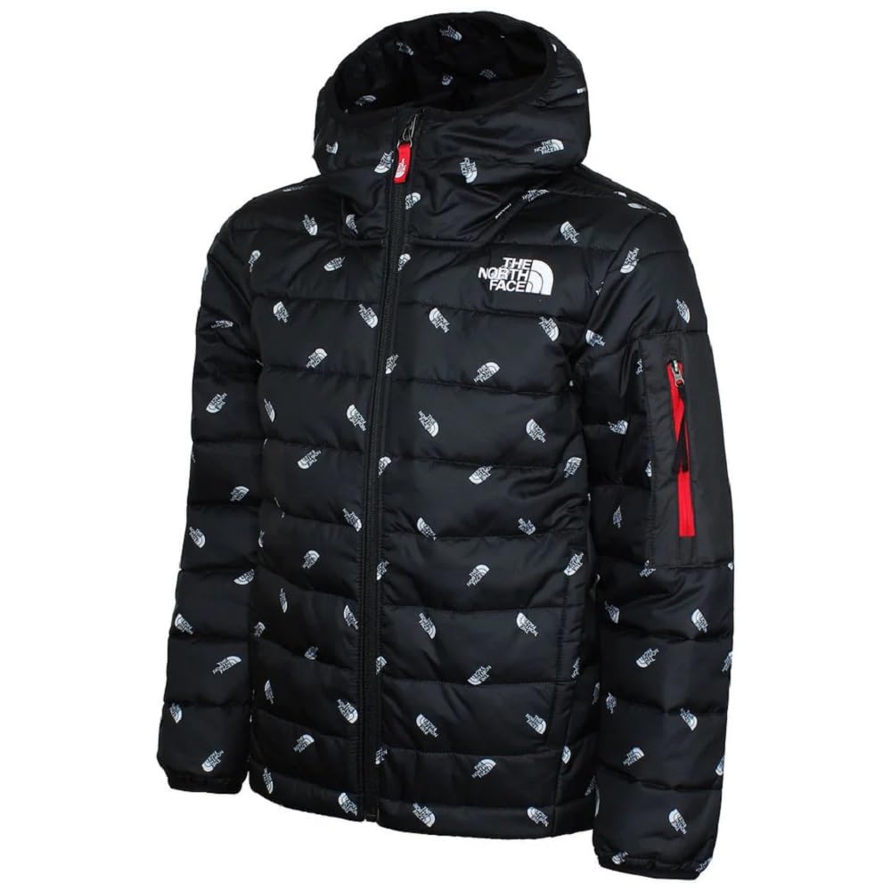 The North Face Ragazzo Giacche Bambini Padded Jacket II Junior Hooded Full Zip All Over Logo Black Winter Coat NPOAZ139UT New