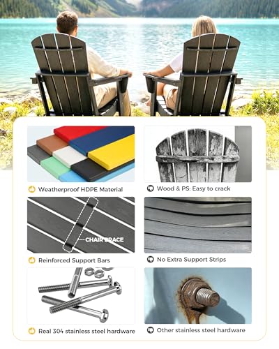 Image of Folding Adirondack Chair Set of 2, Lightweight-Portable HDPE Patio Chair, All-Weather Space-Saving Foldable Fire Pit Seating for Camping, Backyard, Deck-Grey
