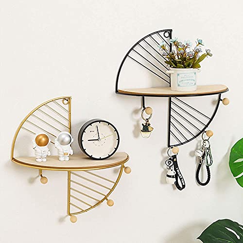 HJW Praktische opbergrek massief hout metaal drijvende plank muur mount, woonkamer slaapkamer badkamer muur display opbergrek voor potplanten wekker stropdas decoratieve items 1Huiyang-01020, goud - Image 6