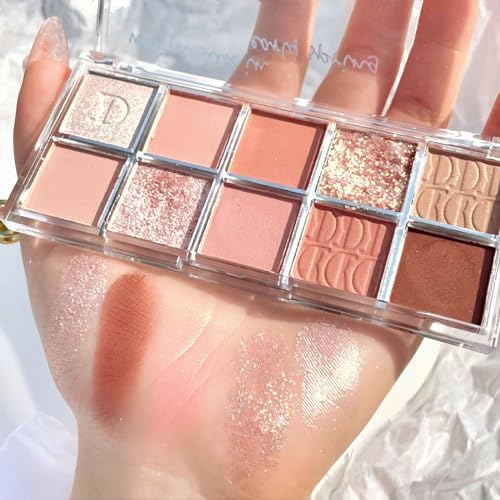 Image of Erinde 10 Color Eyeshadow Palette Makeup - Matte Shimmer Glitter Eye Shadow, Ultra-Blendable, High Pigmented, Naturing-Looking, Neutral Nude Eyeshadow Palette with Professional Brush, Warm Sunshine