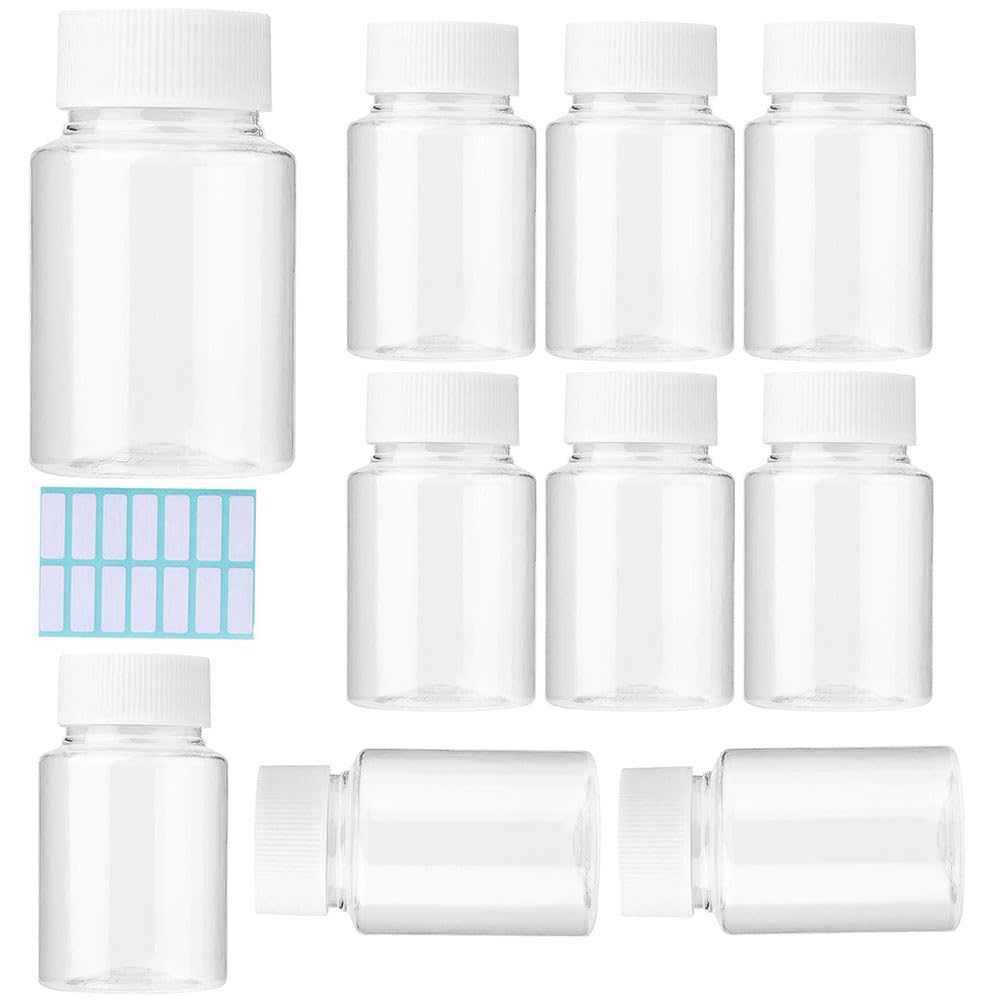 SKYPRO 10Pcs Clear Pill Bottle Plastic Medicine Bottle Empty Reagent Bottle Containers with Caps for Liquid Solid Powder Medicine With Sticker (80ML)