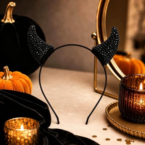 7 Inch Black Red Rhinestone Horns Headband for Halloween Costume Party - image 7