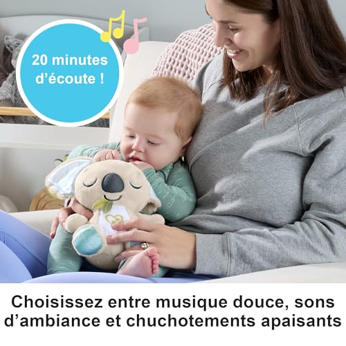 Fisher-Price Doudou Koala à emporter, veilleuse Musicale apaisante en Peluche avec des Sons d’Ambiance ou de la Musique, pour bébés dès la Naissance, JBD65