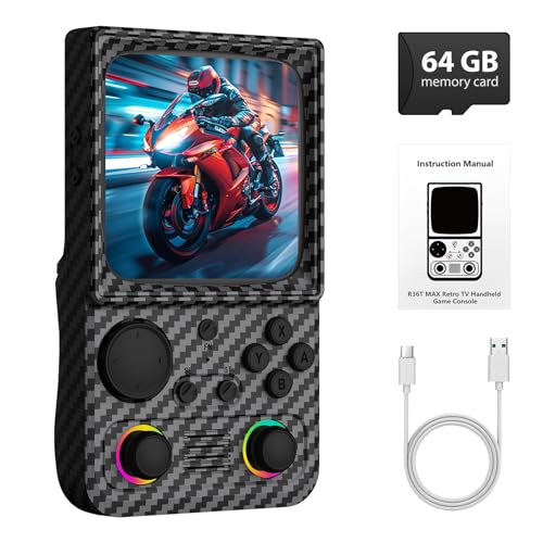 R36TMAX Retro Handheld Game Console, 4 Inch IPS HD Screen Retro Gaming Console,Supports WiFi Networked Fighting and OTG,Compatible with a Large Variety of Classic Games,Built-in 64G,Charcoal Black