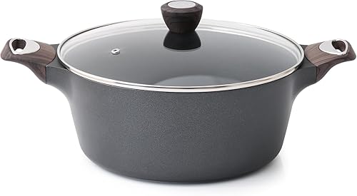 SENSARTE Olla antiadherente para sopa de 4.5 cuartos de galón con tapa, olla de pasta saludable, olla de cocina negra con mango de baquelita de