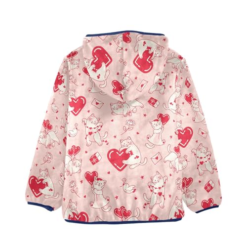 Lovely Cats with Hearts Girls Fleece Jacket Girls Fall Jacket Girls Zip Up Hoodie Girls Sherpa Jacket 2-10T2