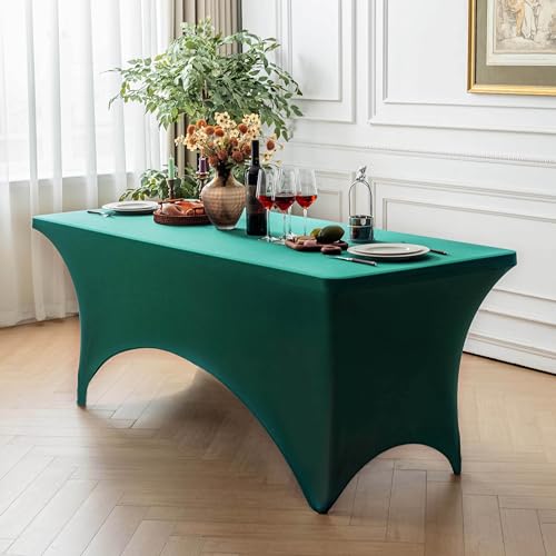 Image of FOLINS&HOME Green 8ft Fitted Water Resistant Tablecloth with Spandex