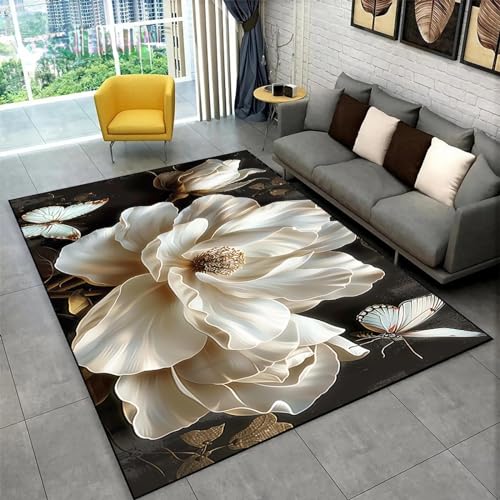 Tapis à fleurs rétro salon et table basse 180x250cm antidérapant - 2