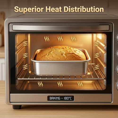 Image of Premium Non-Toxic Aluminium Square Heavy Duty Cake Mould (8x8x2 Inch) 145g Tapered Baking 1Kg Seamless Cake Tin Banane Wala Bartan Sancha for Brownie & Bread Microwave (Convection) OTG Safe Pan Silver