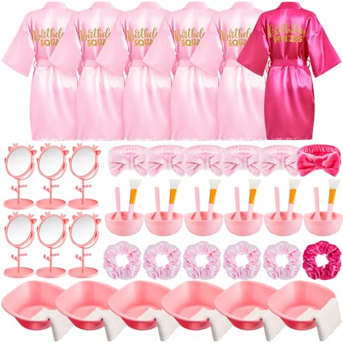 JenPen 6 Set Spa Party Favors Robes and Accessories Kit Supplies for Spa Sleepover Slumber Party Wedding Birthday(Pink,Rose Red,Size 10)