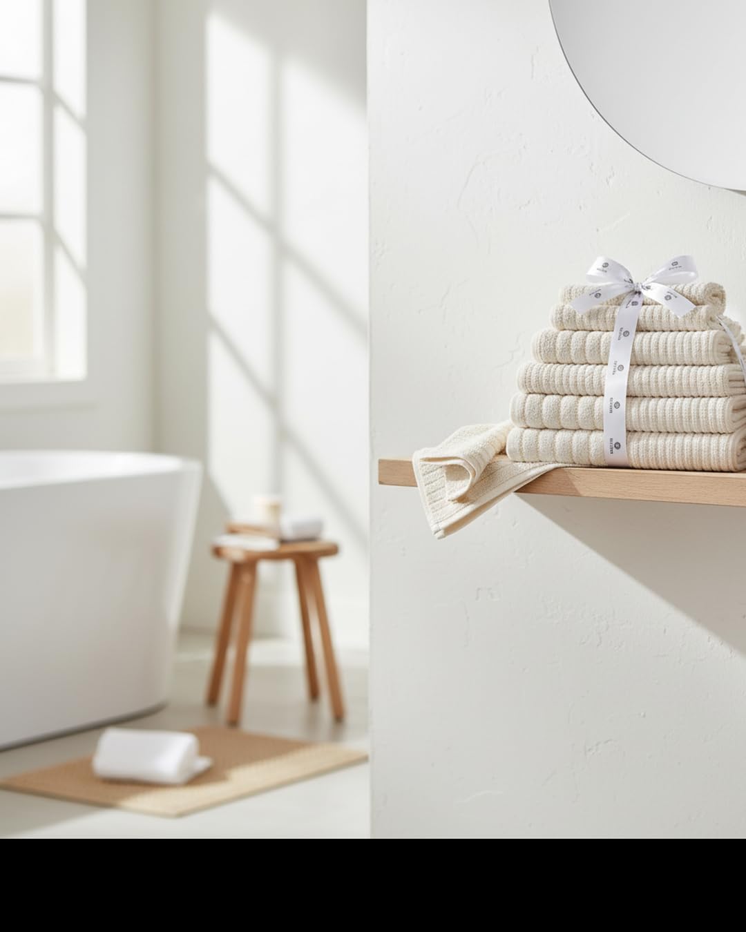 BIOLINEN 6-Piece Luxury Towel Set Ivory - 2 Bath Towels, 2 Hand Towels, 2 Washcloths - Soft Absorbent Cotton Towel Pack for Bathroom, Home, Gym & Travel