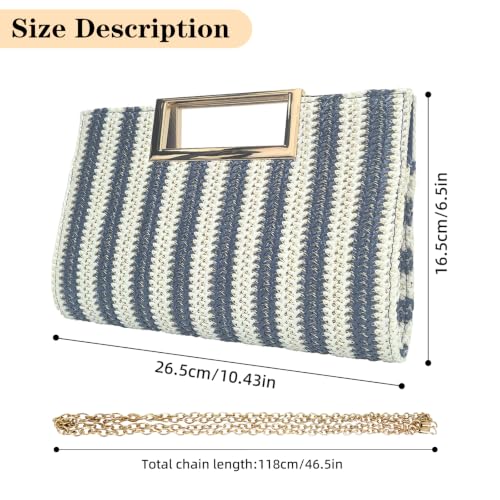 Image of Women's Straw Raffia Clutch Purse, Top Handle Woven Handbag with Crossbody Strap, Summer Beach Shoulder Bag