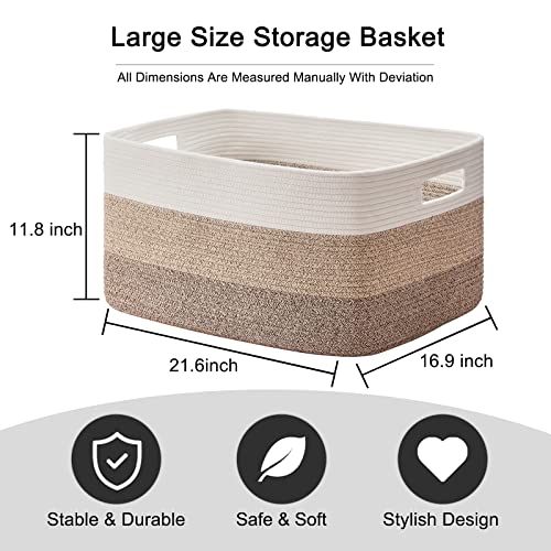 Oiahomy Large Blanket Basket, Rectangle Woven Baskets For Storage, Nursery Cotton Rope Basket Living Room, Toy Basket For Organizing, Large Baskets With Handle-22”X17”X12”-Gradient Yellow #TOP2