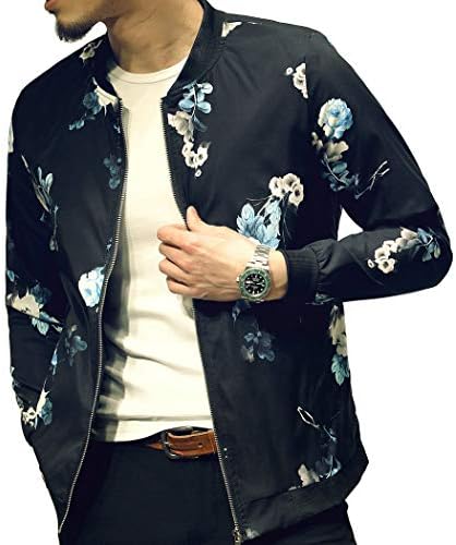 Mens Casual Lightweight Jacket Stylish Fashion Printed Pattern Slim Fit Bomber Jacket Varsity Coat with Zipper