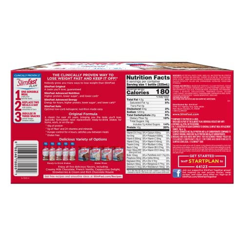 SlimFast Meal Replacement Shake, Original Cappuccino Delight, 10g of Ready to Drink Protein for Weight Loss, 11 Fl. Oz Bottle, 8 Count