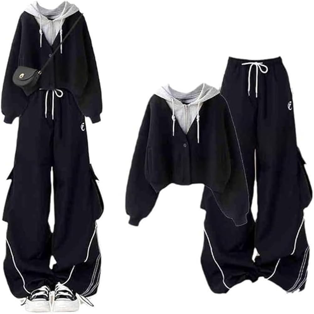 Women's Long Sleeve Hoodie, Long Pants, Jersey Trainer, 2-Piece Set, Sweatshirt, Wide Pants, Hooded, Large Size, Outdoor, Commuting, Spring, Autumn, Winter