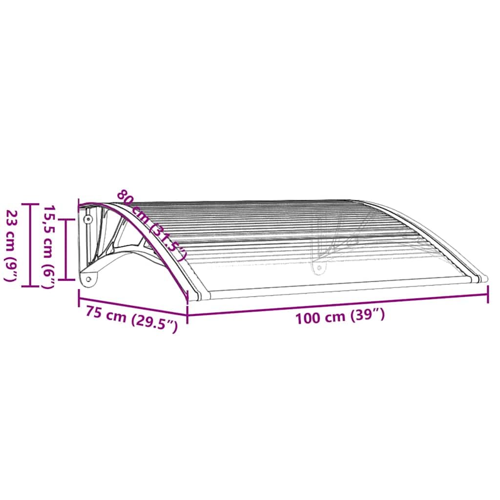 Markiza drzwiowa czarna przezroczysta 100x75 cm poliwęglan | Aluminiowa rama i uchwyty ABS, odporne na warunki atmosferyczne, łatwa instalacja, akcesoria w zestawie