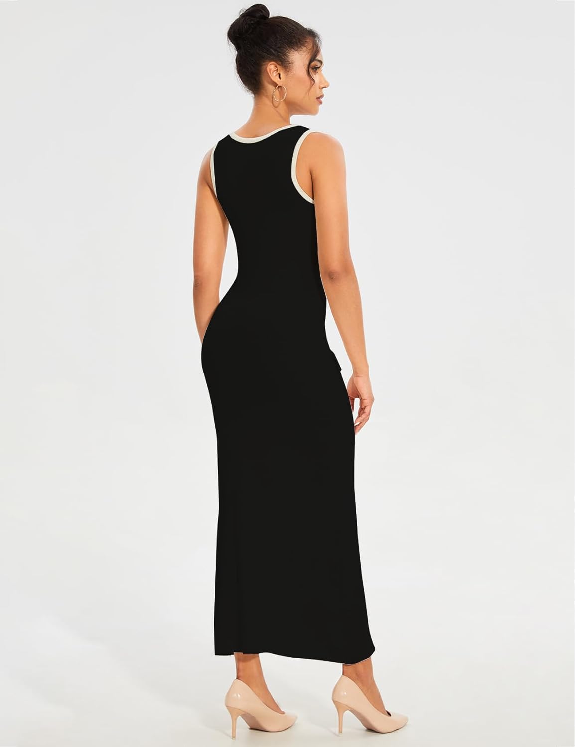 Womens Knit Maxi Dress Sleeveless Bodycon Ribbed Long Tank Dresses Elegant Button Down Workwear Dress