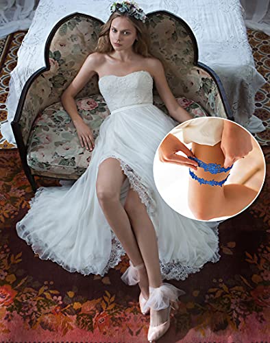 Cicitoywo Wedding Garters For Bride, 2 Pieces Lace Bridal Garter Set, Women's White Garter Belt Wedding Bridal Garter Prom Garter Bridal Accessories Lingerie Leg Garter Belts (Blue/Lace) #TOP1