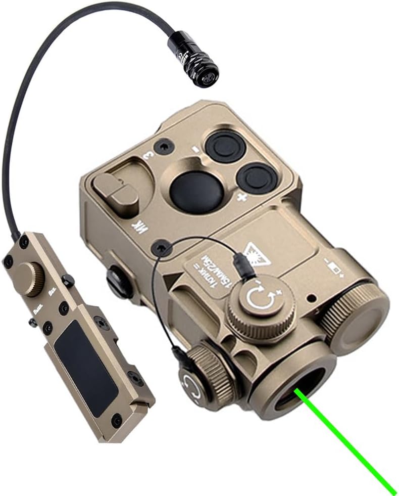 PST4 Metal Box Laser Sights, Red/Green/Blue Laser Sight+IR Laser, with Remote Pressure Switch, Fit 20mm Rail, 4-Level Laser Brightness, 5 Function Modes, Tan